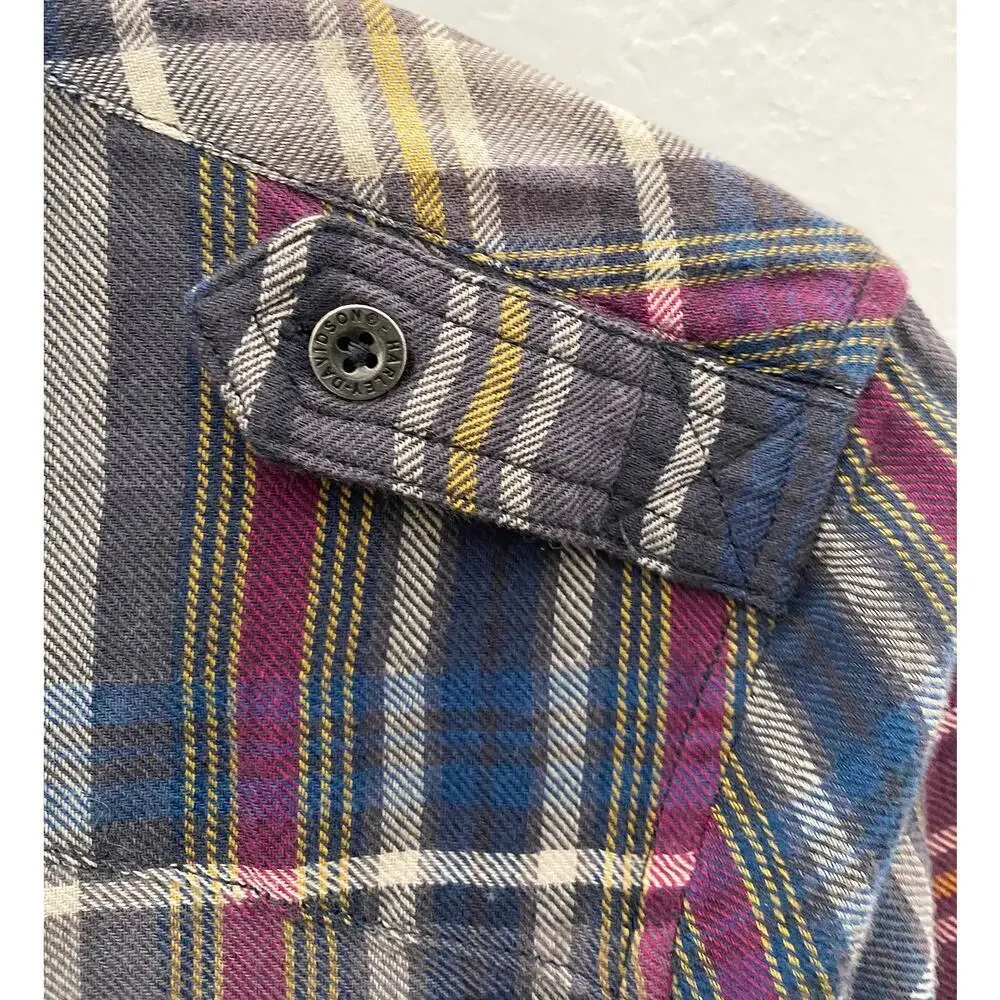 Harley Davidson Womens Blue Plaid Cotton Gauzy Long Sleeve Button Up Shirt Biker
